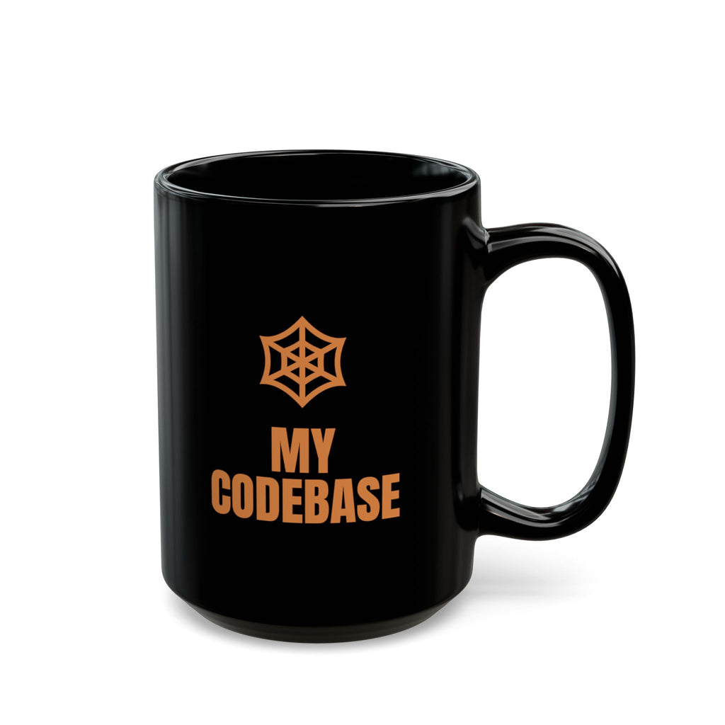 Tangled Lights My Codebase mug in black, 15oz, punchline side: MY CODEBASE
