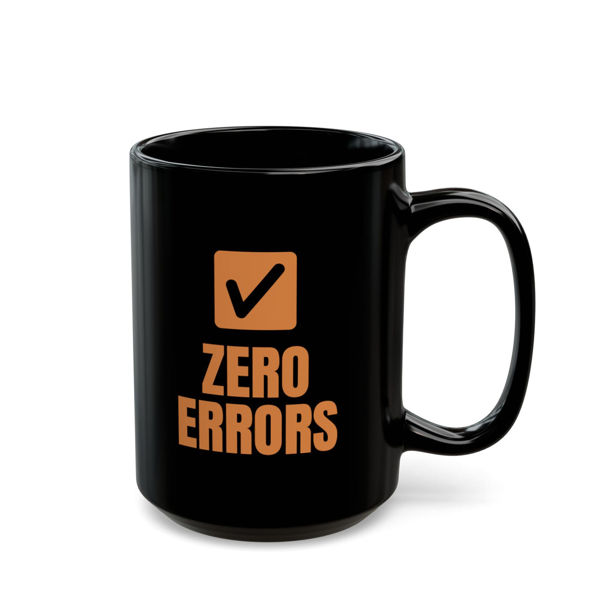 Yule Log Zero Errors mug in black, 15oz, punchline side: ZERO ERRORS