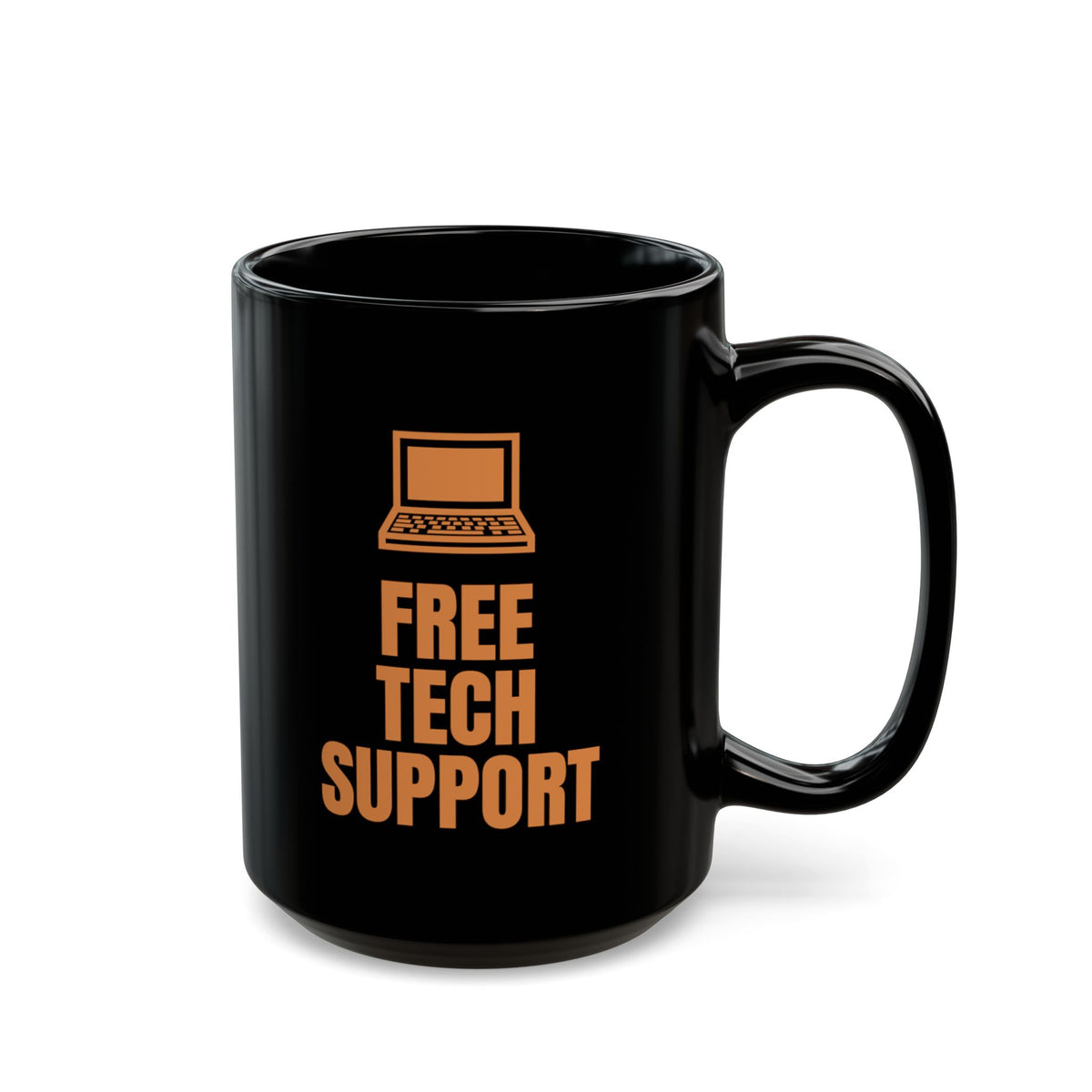 Family Dinner Free Tech Support mug in black, 15oz, punchline side: FREE TECH SUPPORT