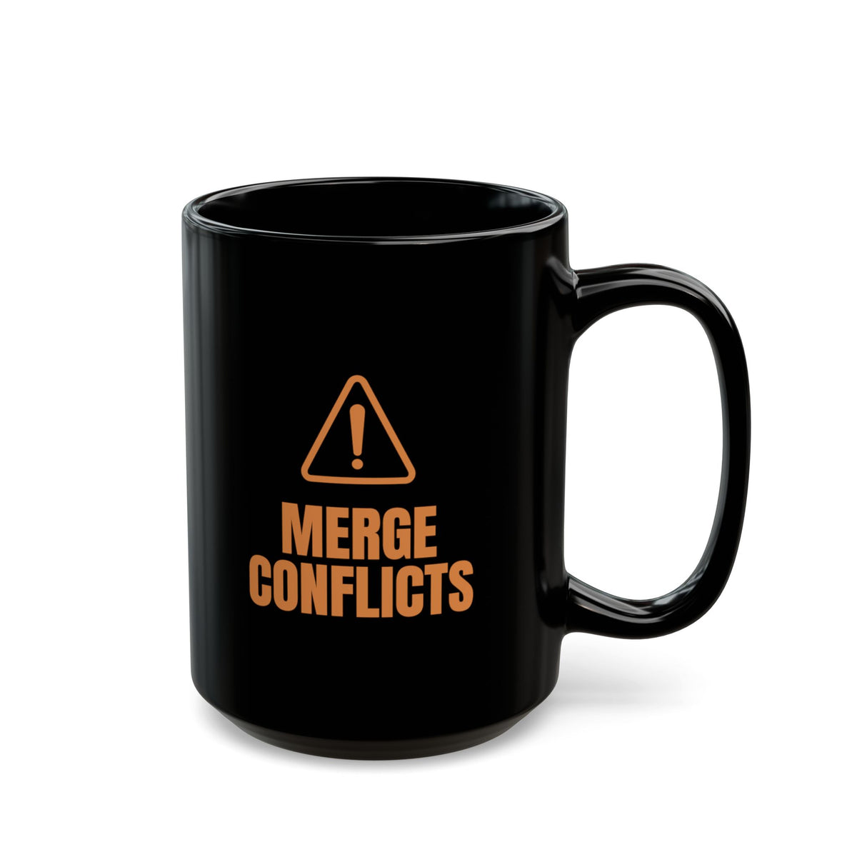 On the Twelfth Day Merge Conflicts mug in black, 15oz, punchline side: MERGE CONFLICTS