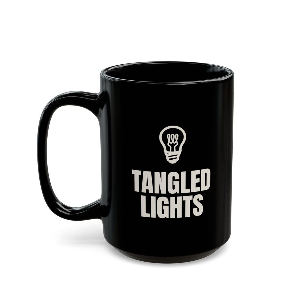 Tangled Lights My Codebase mug in black, 15oz, setup side: TANGLED LIGHTS