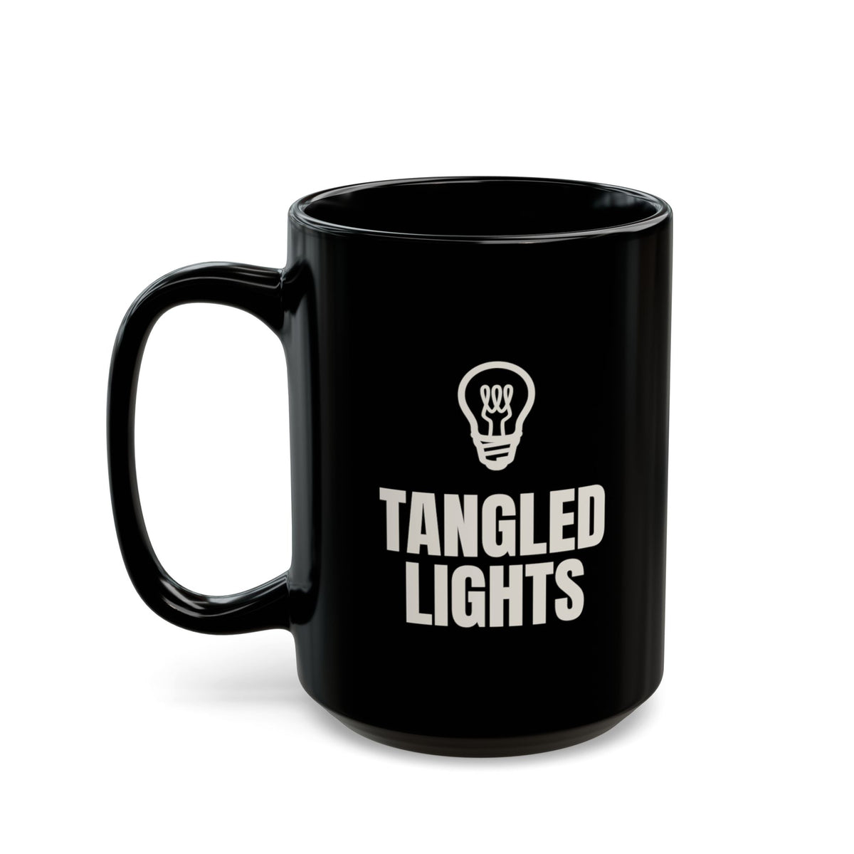 Tangled Lights My Codebase mug in black, 15oz, setup side: TANGLED LIGHTS