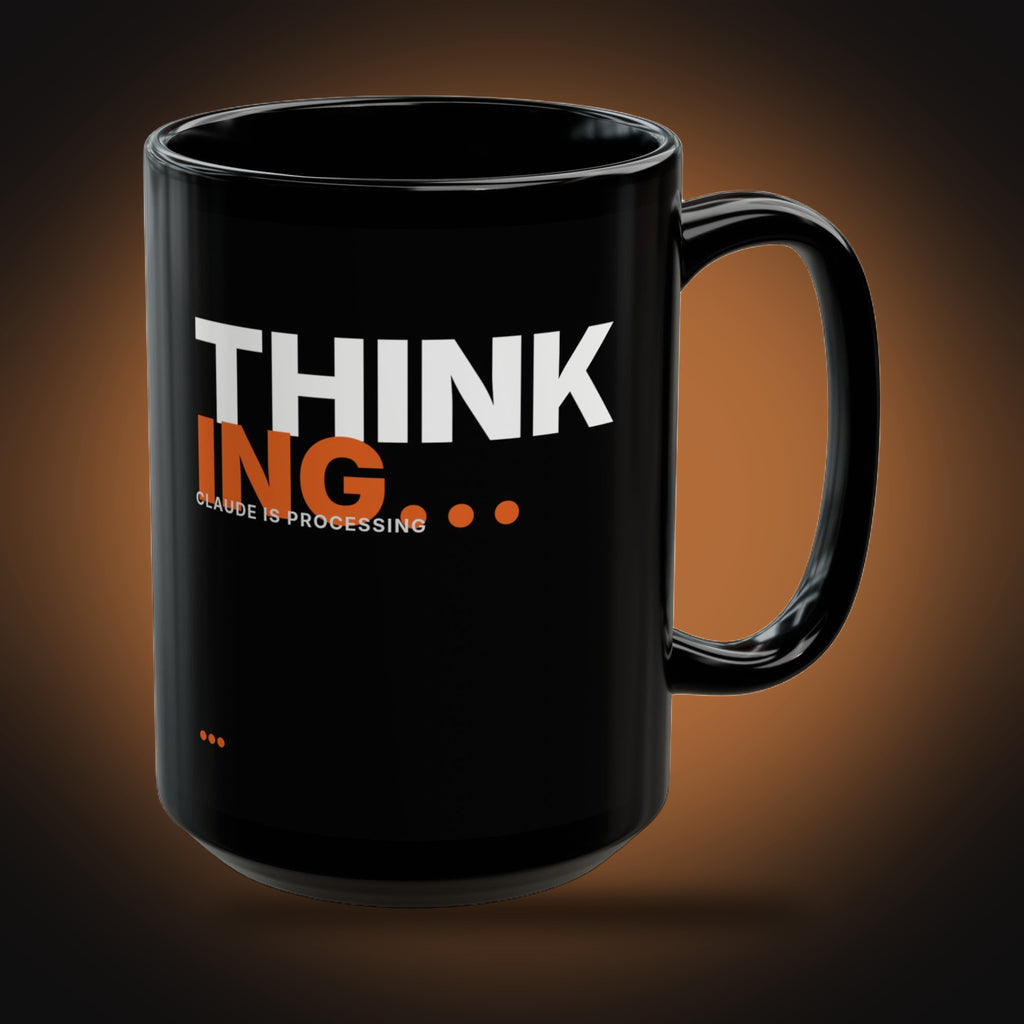 Thinking... Claude AI Mug (Black) (angled view)