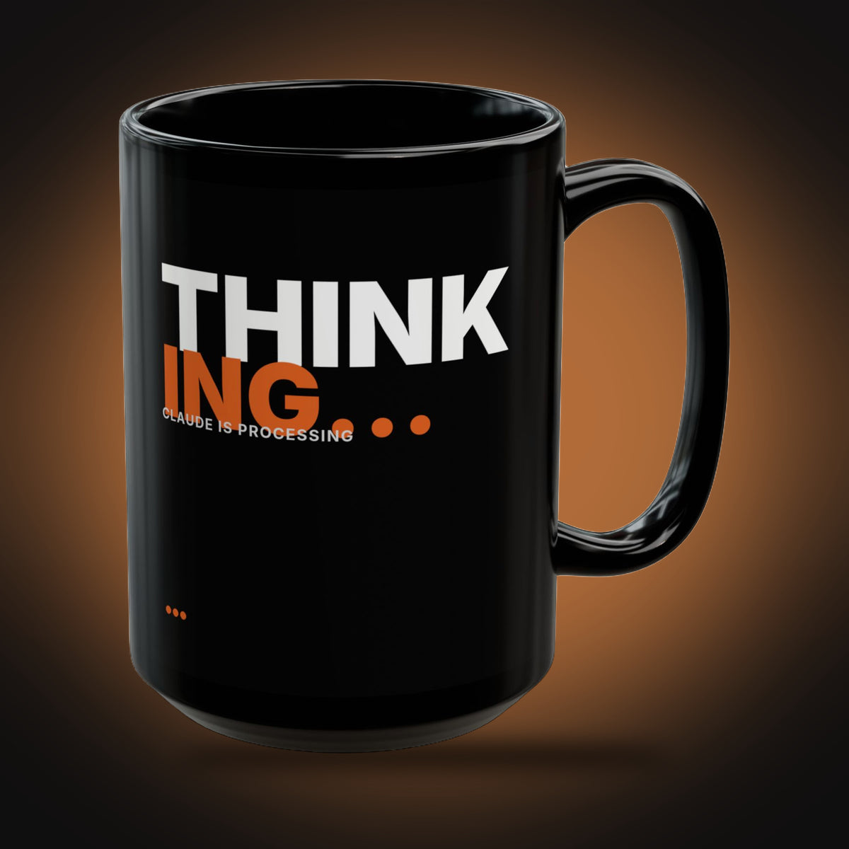 Thinking... Claude AI Mug (Black) (angled view)
