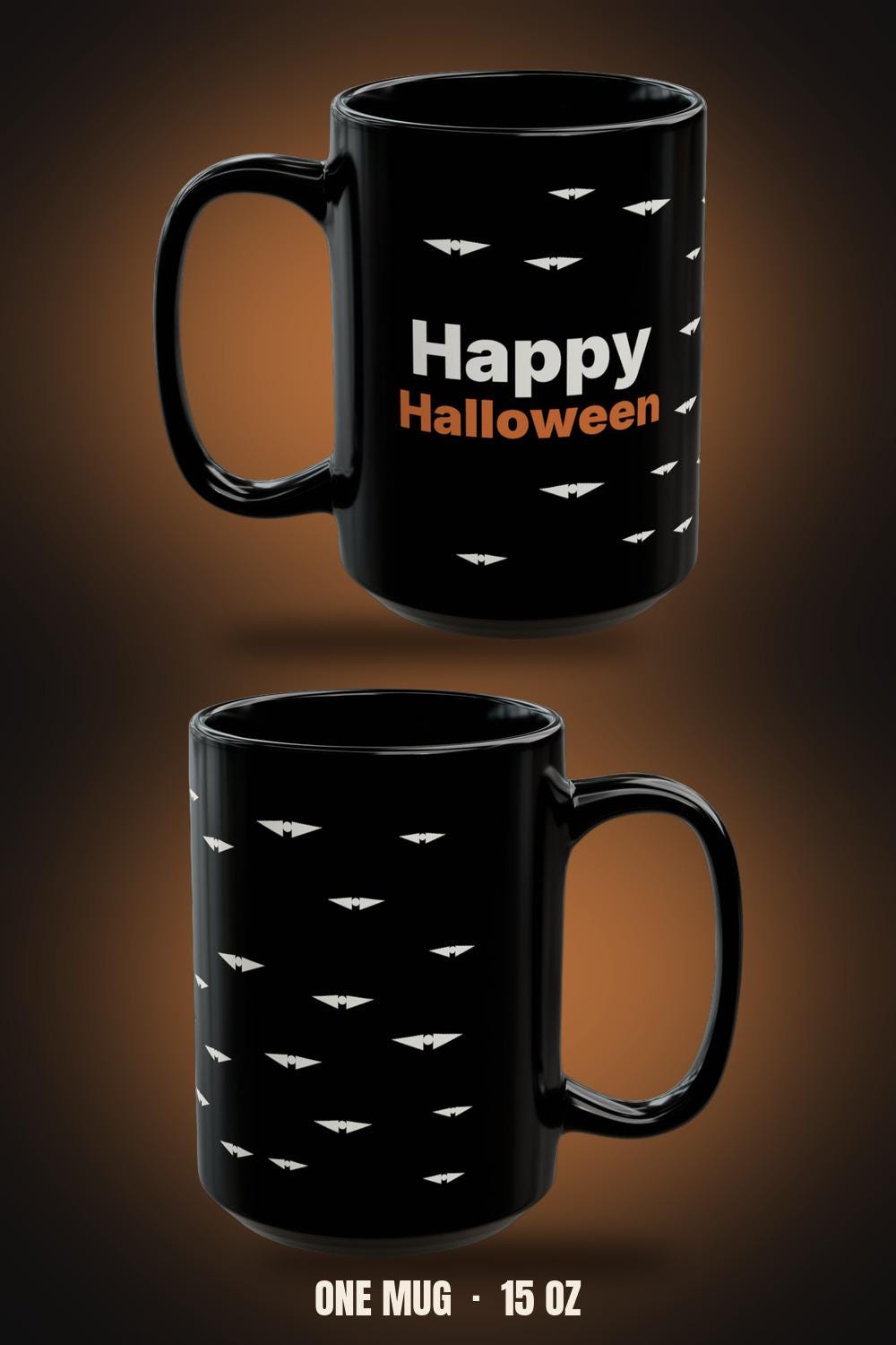 Happy Halloween Coffee Mug | White Bats on Black | Dry Humor Halloween Seasonal Mug
