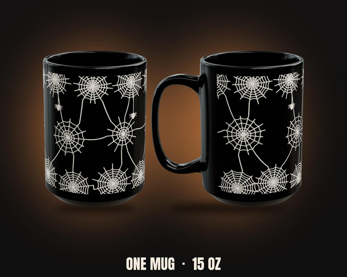 Midnight Lattice Spiderweb Mug | Cream on Black Halloween Coffee Mug 15oz