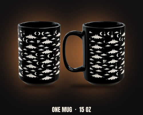 Bats & Spiders Wallpaper Mug | Cream on Black Halloween Coffee Mug 15oz