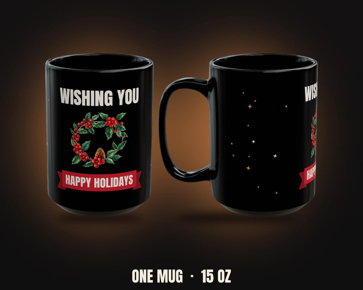 Happy Holidays Wreath Mug | Christmas Coffee Mug 15oz
