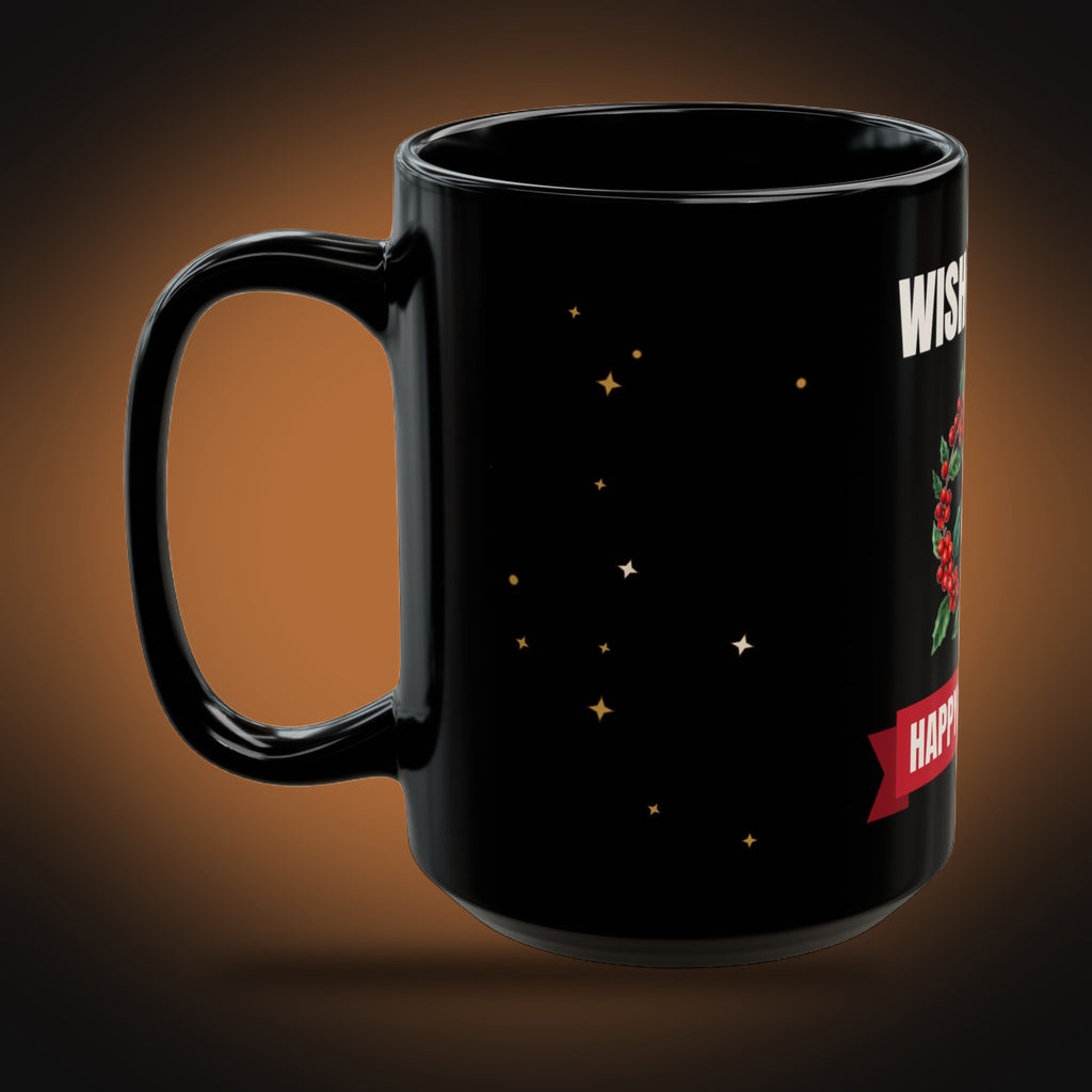 Happy Holidays Wreath Mug (Black) (left view)
