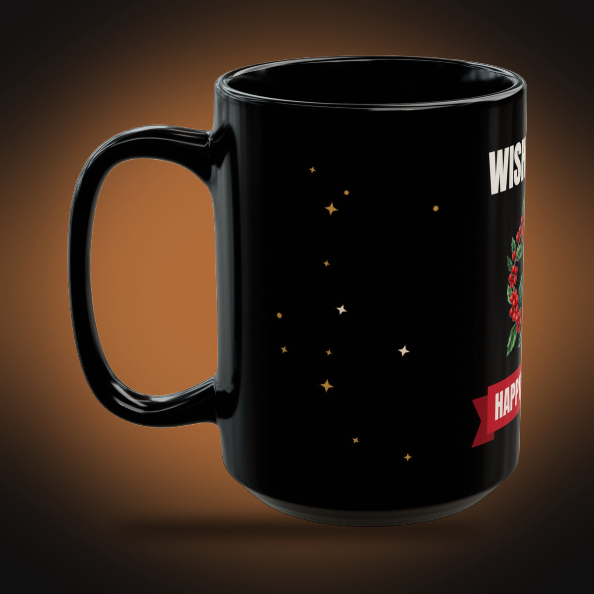 Happy Holidays Wreath Mug (Black) (left view)