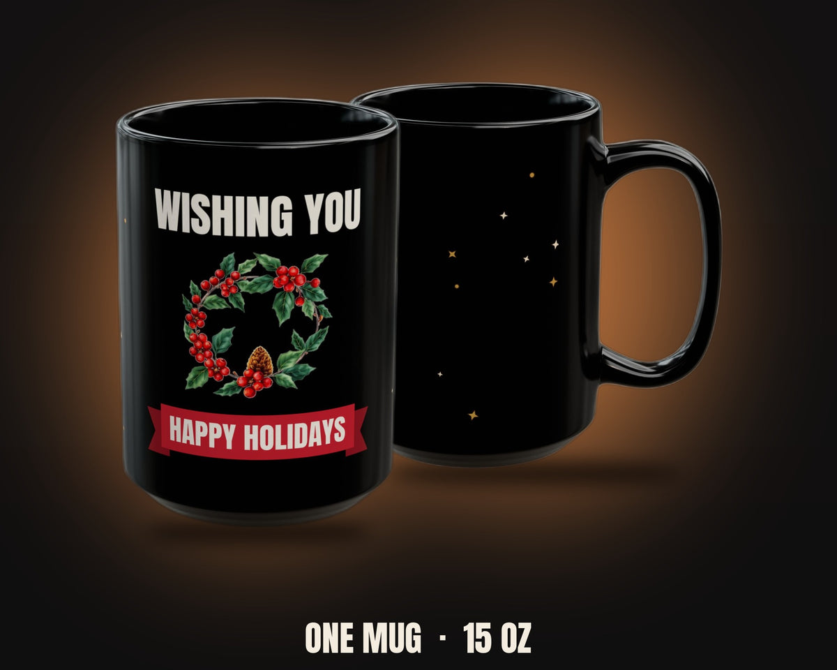 Happy Holidays Wreath Mug (Black)