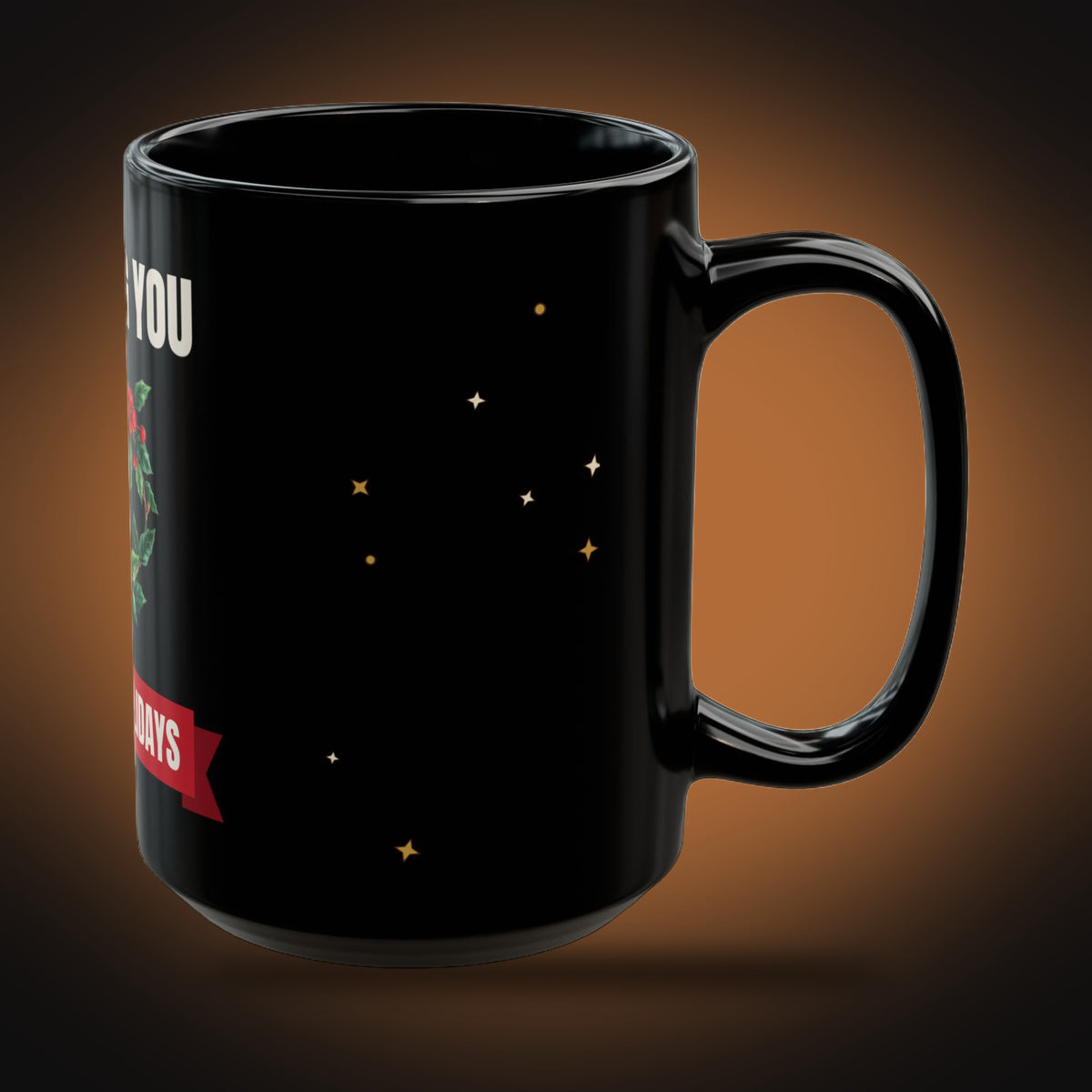 Happy Holidays Wreath Mug (Black) (right view)