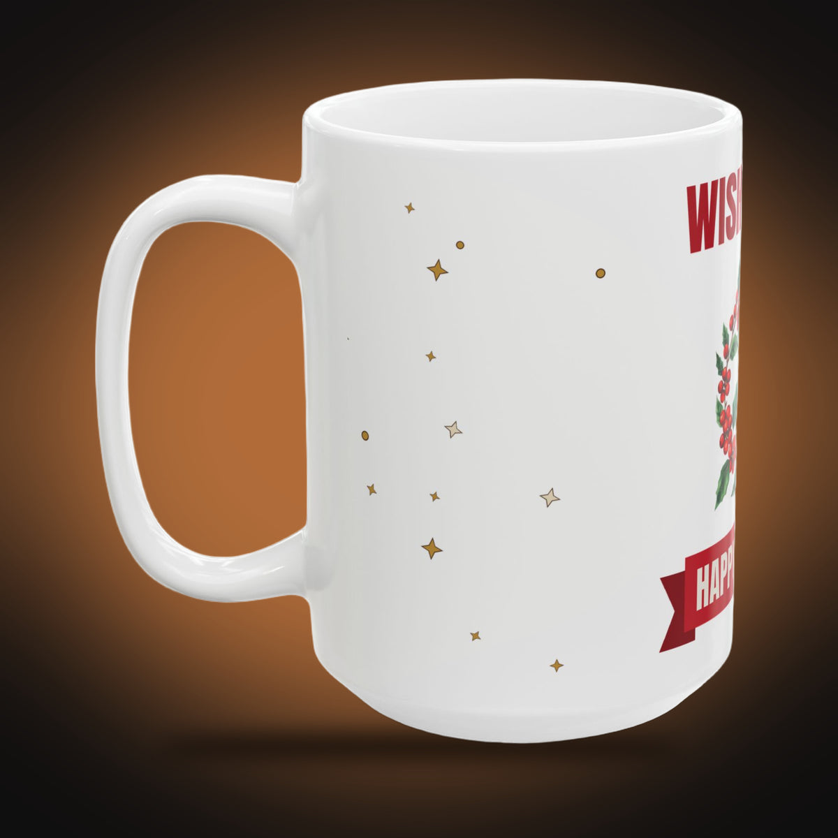 Happy Holidays Wreath Mug (White) (left view)