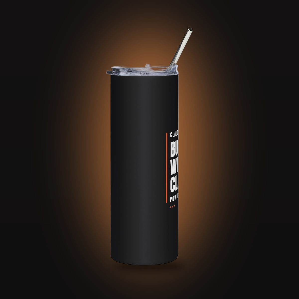 Built With Claude, Powered By Caffeine Straw Tumbler (20oz) (left view)