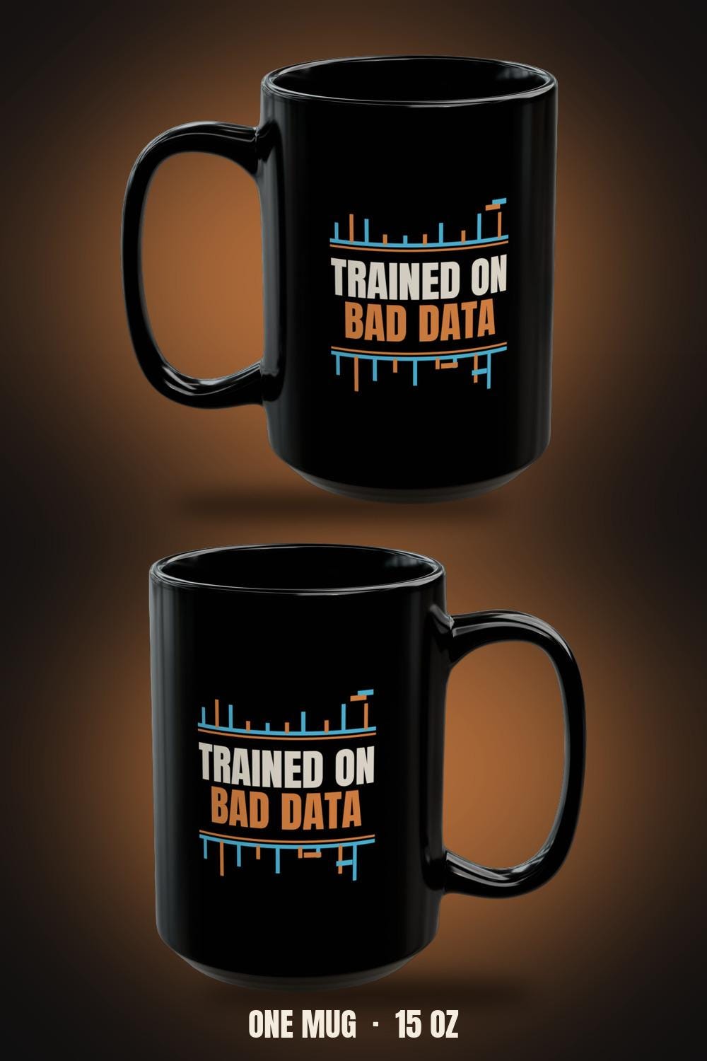 Trained On Bad Data 15oz Mug - Glitch Font | Funny Tech Humor Coffee Cup | Programmer Gift