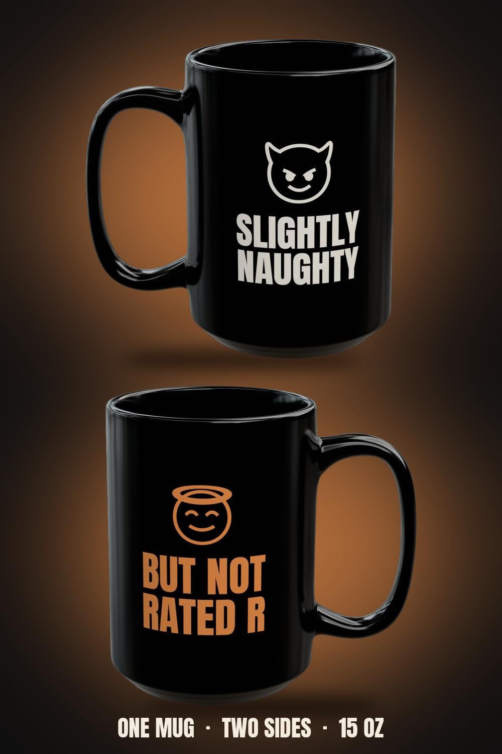 Slightly Naughty But Not Rated R Mug | Funny Devil and Angel Gift | Cheeky Black Coffee Mug